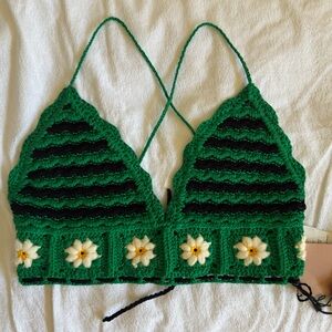 Miu Miu Black and Green Crochet Top shirt bralette sz 38
